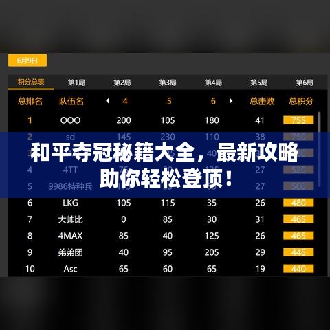 和平奪冠秘籍大全，最新攻略助你輕松登頂！